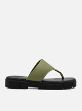 Rasteira em Couro Flat Gabi Verde Oliva