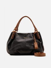 Bolsa Hobo Couro Preto com Alças Caramelo