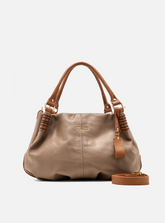 Bolsa Hobo Couro Cinza com Alças Caramelo