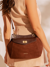 Bolsa Satchel Couro Camurça Marrom