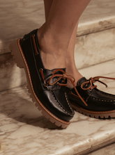 Mocassim Dockside Preto Couro Solado Tratorado