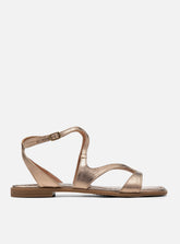 Sandália Rasteira em Couro Prata Velho Tiras Slim