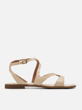 Sandália Rasteira em Couro Off White Tiras Slim