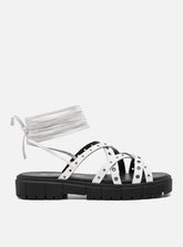 Sandália em Couro Flat Amarração Gabi Branco