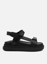 Sandália Papete Flatform Couro Preta