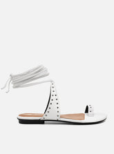 Rasteira em Couro Tiras Amarração Luana Branco