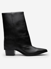 Bota Cano Alto Couro Lapela Salto Bloco Preta