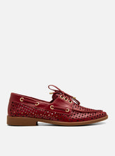 Mocassim Couro Dockside Vermelho Vazado