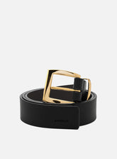 Cinto Preto Couro Largo Fivela Quadrada Dourada