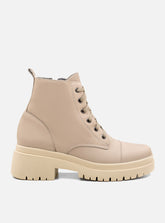 Coturno em Couro Cadarço Julia Off White e Branco