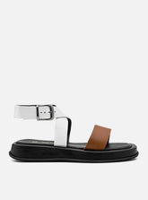 Flatform em Couro Fresh Rafaela Caramelo e Branco