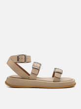 Flatform em Couro Tiras e Fivelas Rafaela Off White