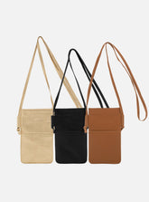 Kit Trio Porta Celular | Mini Bolsa em Couro Porta Celular Preta + Caramelo + Dourada