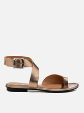 Rasteira em Couro Transpasse Luana Prata Velho