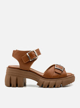 Sandália em Couro com Fivelas Maitê Caramelo