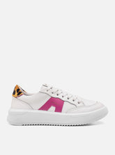 Tênis Couro Branco Urban Detalhe Fúcsia