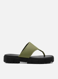 Rasteira em Couro Flat Gabi Verde Oliva