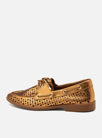 Mocassim Couro Dockside Bronze Vazado