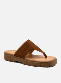 Rasteira em Couro Flat Gabi Camurça Caramelo