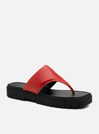 Rasteira em Couro Flat Gabi Vermelho