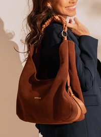 Bolsa Shoulder Couro Camurça Marrom