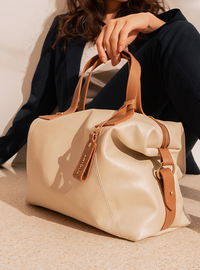 Bolsa em Couro Viena Off White e Caramelo