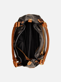 Bolsa Hobo Couro Preto com Alças Caramelo