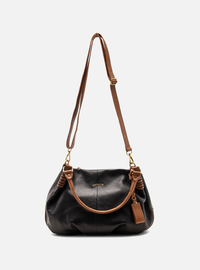 Bolsa Hobo Couro Preto com Alças Caramelo