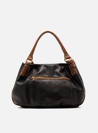 Bolsa Hobo Couro Preto com Alças Caramelo