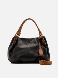 Bolsa Hobo Couro Preto com Alças Caramelo