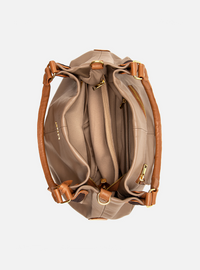 Bolsa Hobo Couro Cinza com Alças Caramelo