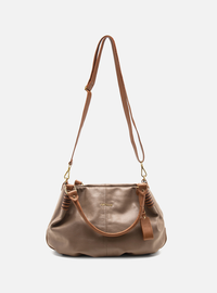 Bolsa Hobo Couro Cinza com Alças Caramelo