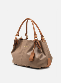 Bolsa Hobo Couro Cinza com Alças Caramelo