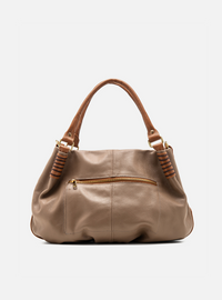 Bolsa Hobo Couro Cinza com Alças Caramelo