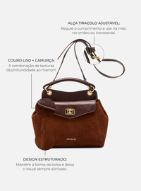 Bolsa Satchel Couro Camurça Marrom