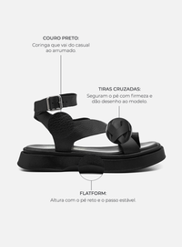 Flatform em Couro Tiras Cruzadas Bia Preto