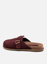 Clog Couro Camurça Bordô Fivela