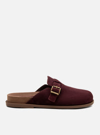 Clog Couro Camurça Vinho Fivela