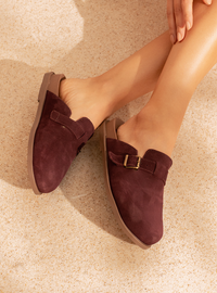 Clog Couro Camurça Vinho Fivela