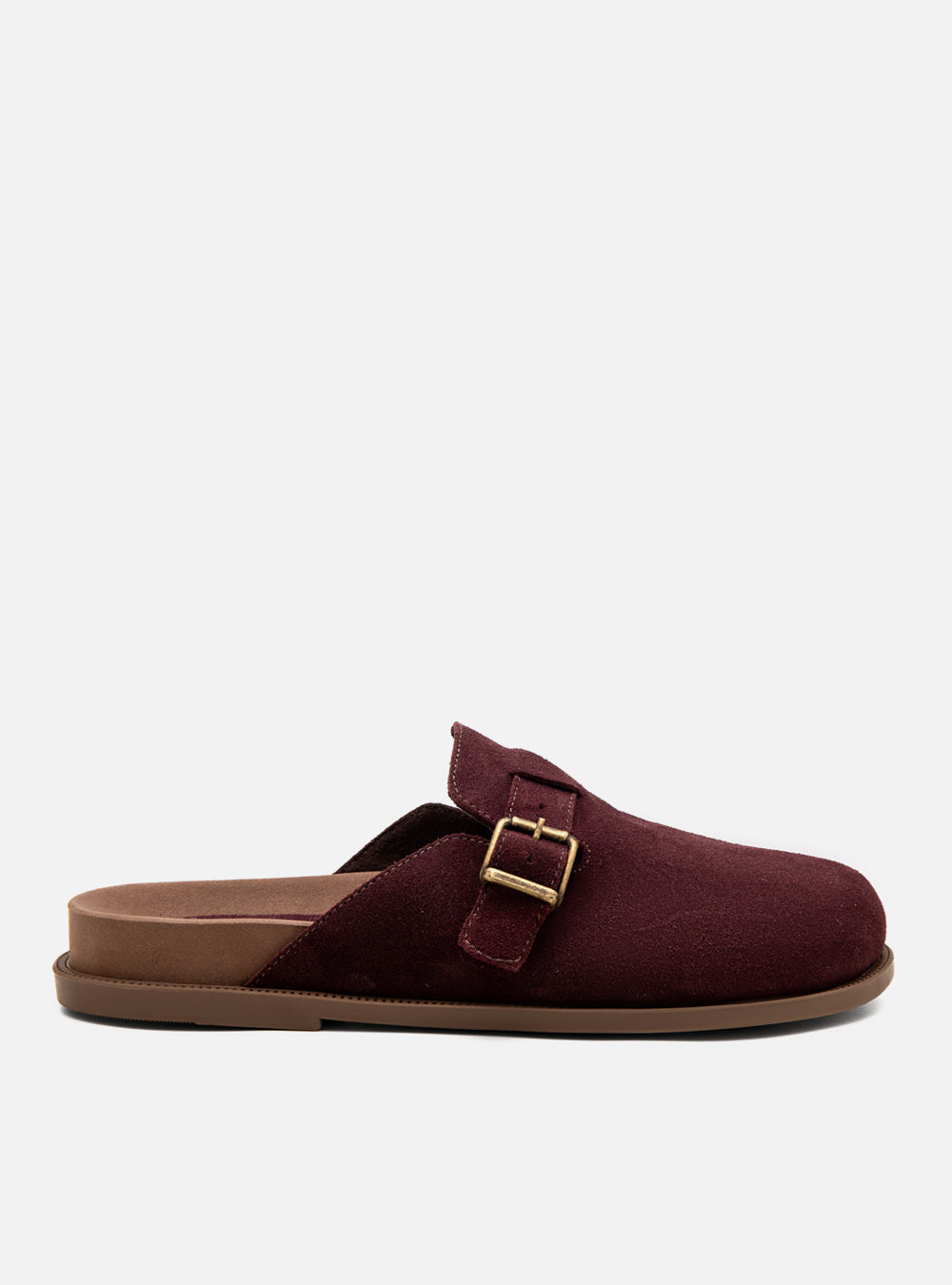 Clog Couro Camurça Vinho Fivela