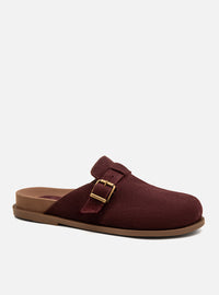 Clog Couro Camurça Vinho Fivela