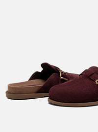 Clog Couro Camurça Vinho Fivela