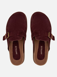 Clog Couro Camurça Vinho Fivela