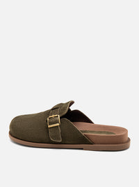 Clog Couro Camurça Verde Fivela