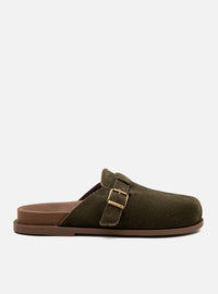 Clog Couro Camurça Verde Fivela
