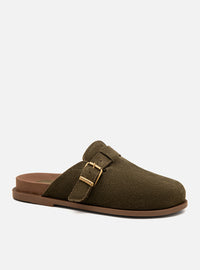Clog Couro Camurça Verde Fivela