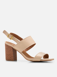 Sandália Salto Bloco em Couro Off White Tira Larga