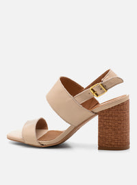 Sandália Salto Bloco em Couro Off White Tira Larga