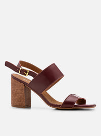 Sandália Salto Bloco em Couro Bordô Tira Larga