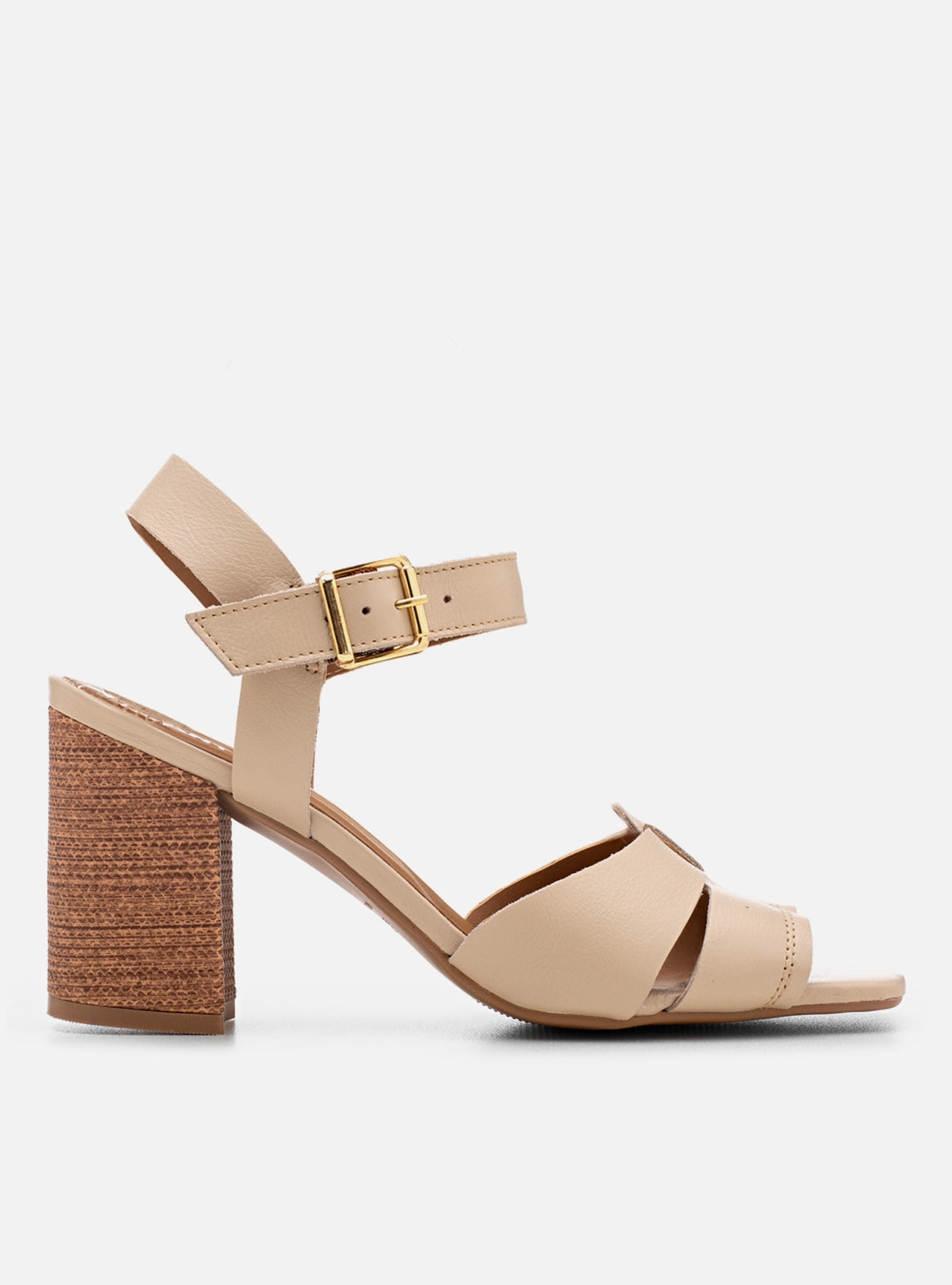 Sandália Salto Bloco em Couro Off White Tiras Enlace